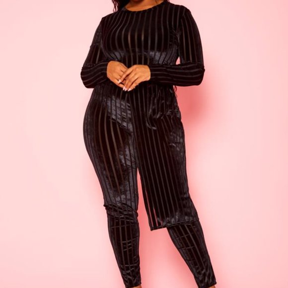 AS. Black Mesh + Velvet Striped Set 2 PC - Picture 3 of 4